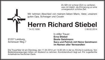 Traueranzeige von Richard Stiebel von Pegnitz-Zeitung